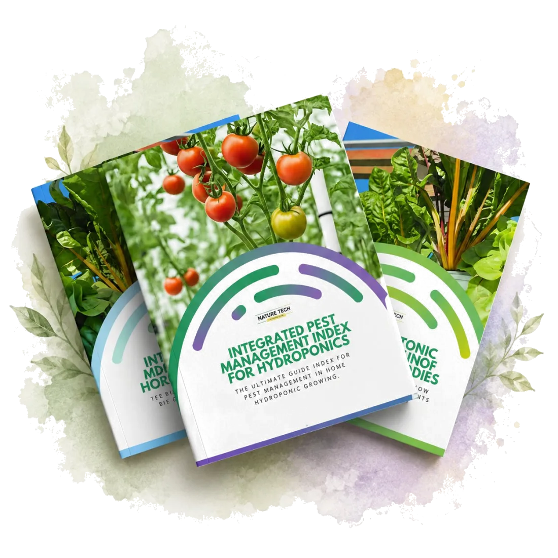 Printed NatureTech guide booklets standing on a white surface.